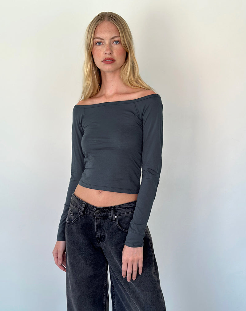 Top Bardot a maniche lunghe Gavya in jersey Ocean Storm