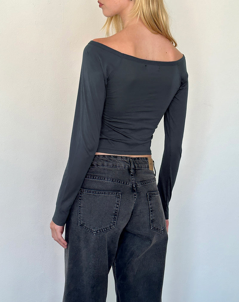 Top Bardot a maniche lunghe Gavya in jersey Ocean Storm
