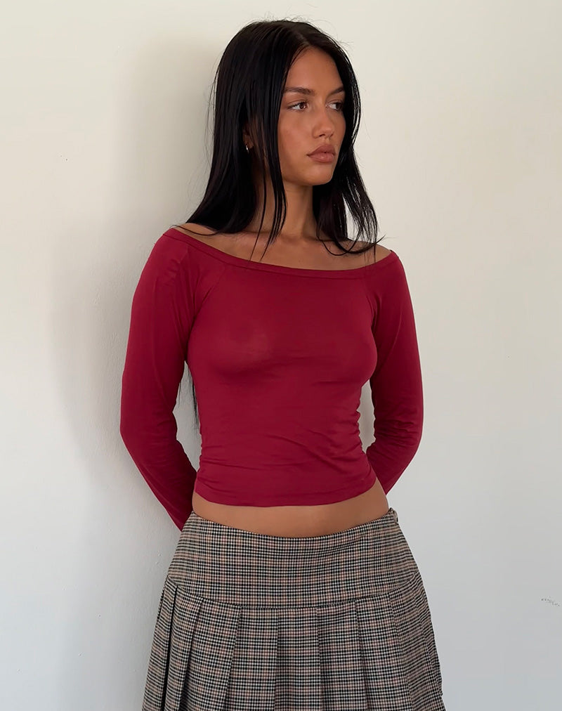 Gavya - Crop top Bardot in jersey di tessuto a maniche lunghe - Rosso Adrenalina