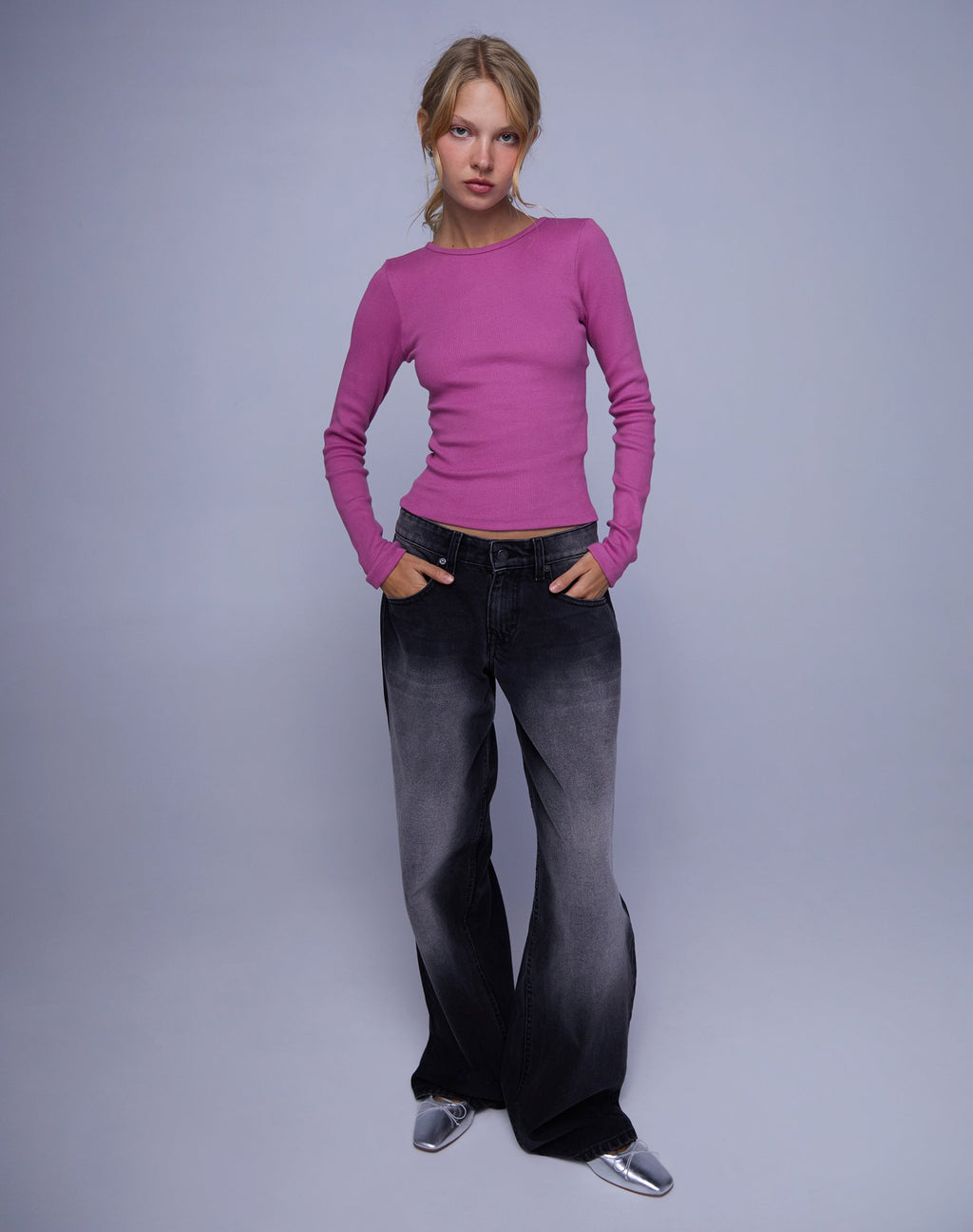 Gelbon Top a maniche lunghe aperto sul retro in cashmere rosa