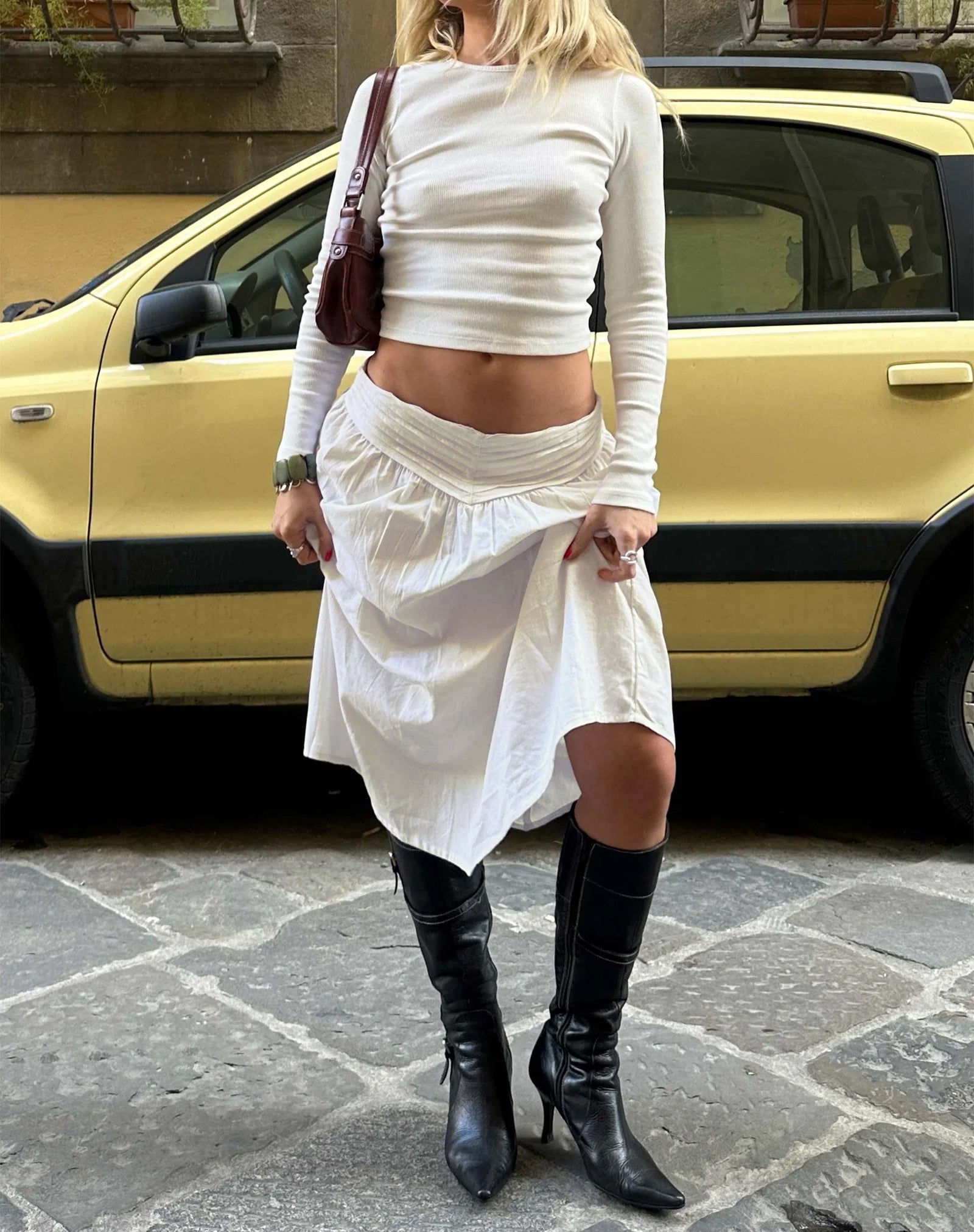 Immagine di India Midi Skirt in Popeline Bianco