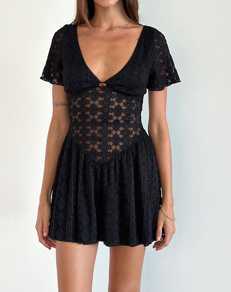 Mini abito Geni in pizzo regale nero