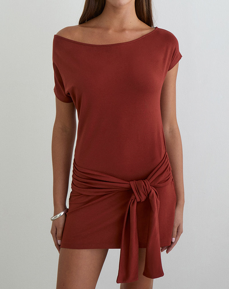 Immagine dell'abito mini Genya in jersey color mattone cotto