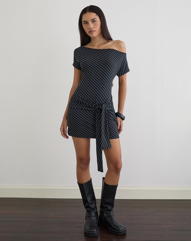 Immagine dell'abito mini Genya con righe oblique Ocean Storm