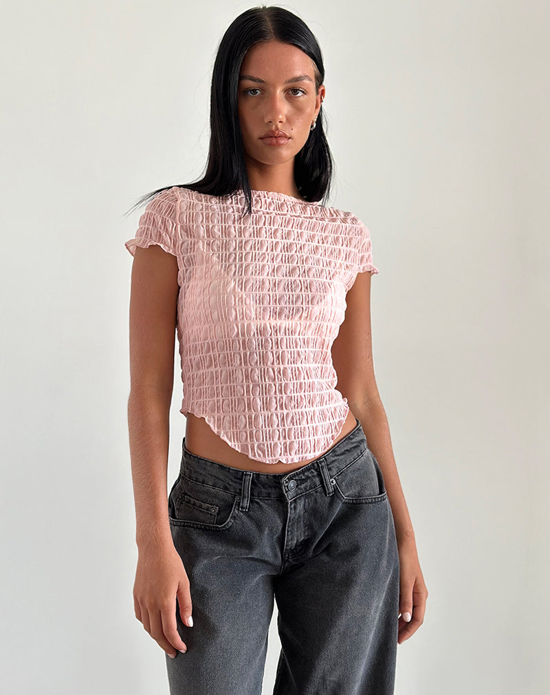 Georgia - Top a rete testurizzato in rosa blush