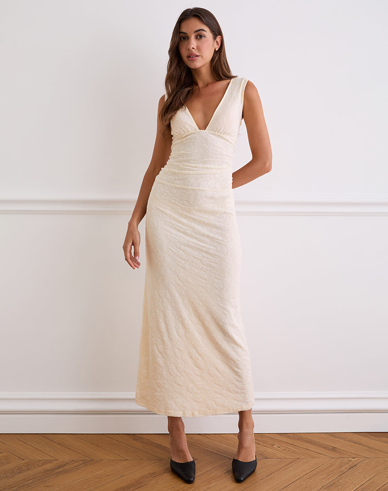 Maxi abito Gerda in flock floreale crema