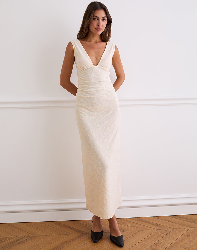 Immagine di Gerda Maxi Dress in flock floreale Crema