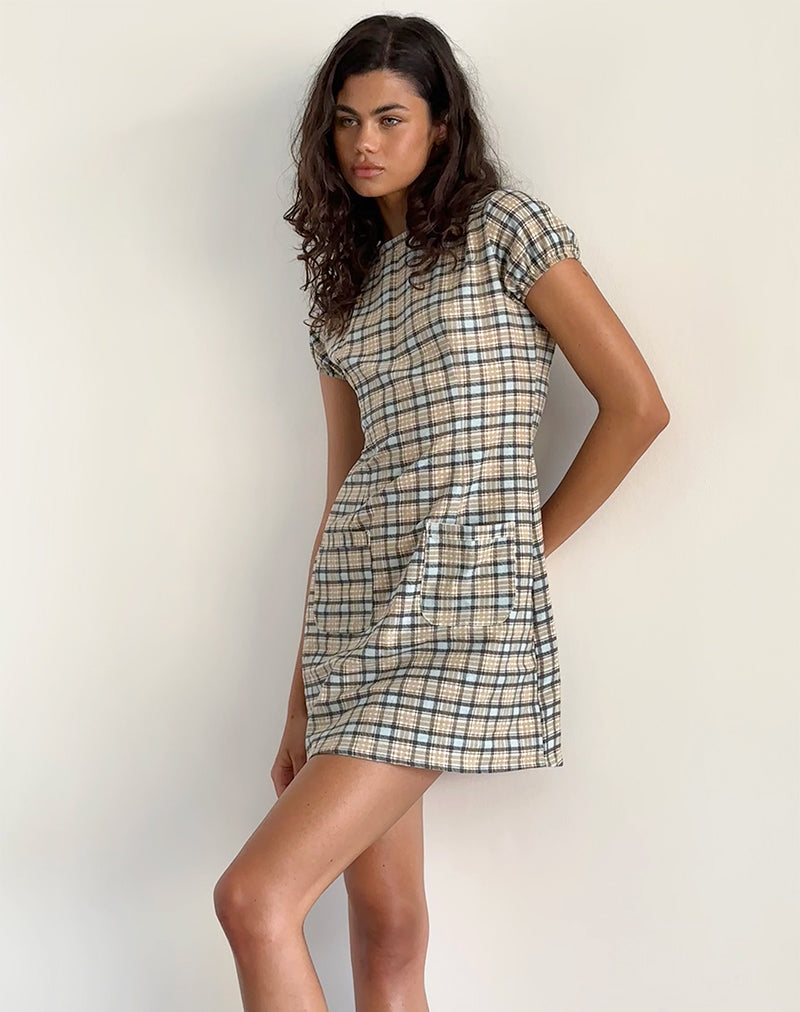 Mini abito Gingka in tartan blu pastello