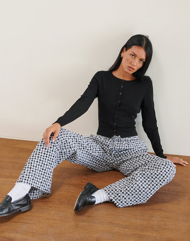 Immagine di Wasic Pantalone di lino a gamba larga in percalle floreale nero