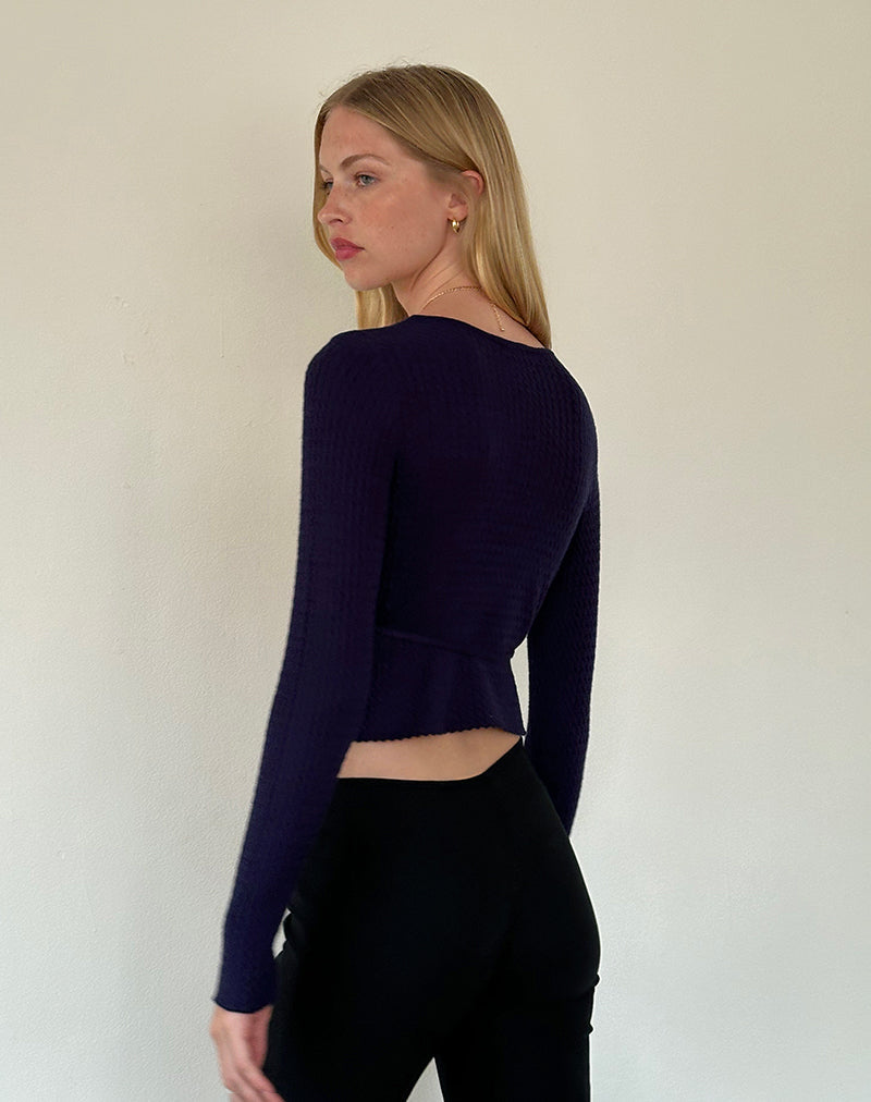 Immagine di Gisela, cardigan a portafoglio lavorato a maglia, blu notte