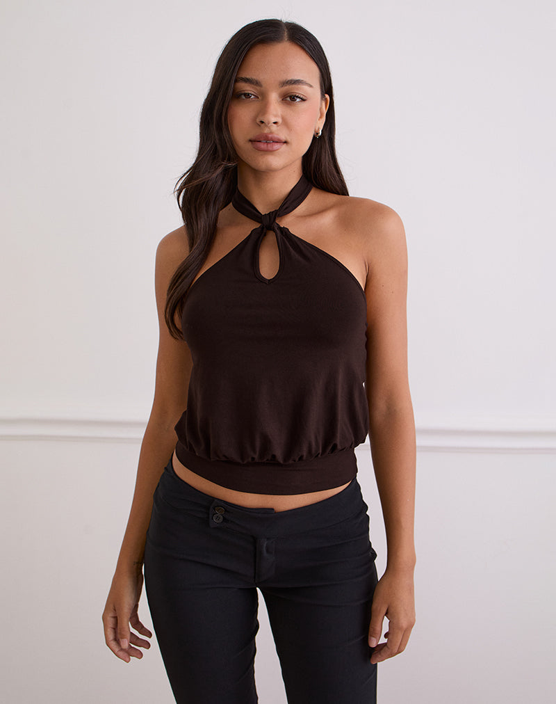 Giunea Knot Halter Top in cioccolato amaro