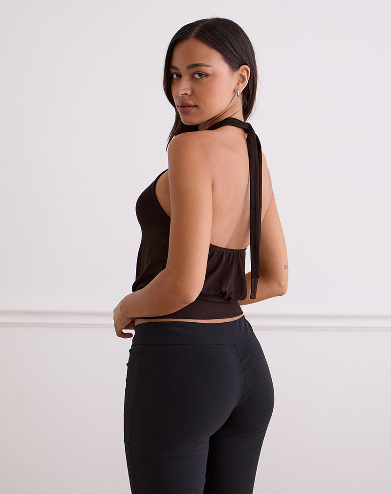 Immagine di Giunea Knot Halter Top in Bitter Chocolate