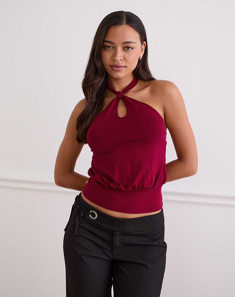 Immagine di Giunea Knot Halter Top in borgogna