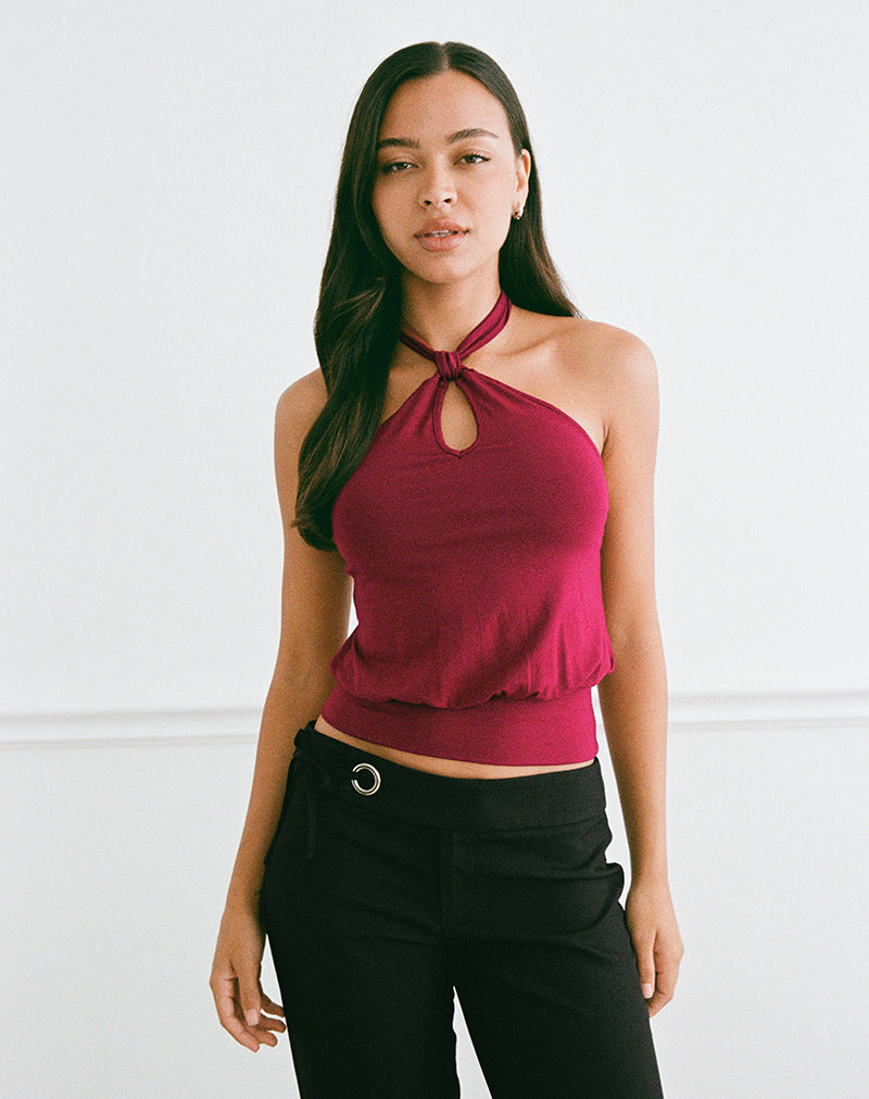 Immagine di Giunea Knot Halter Top in borgogna
