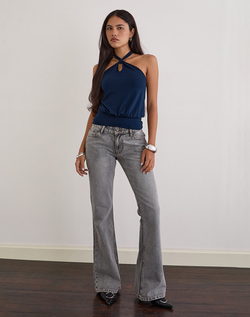 Image of Giunea Knot Halter Top in Navy