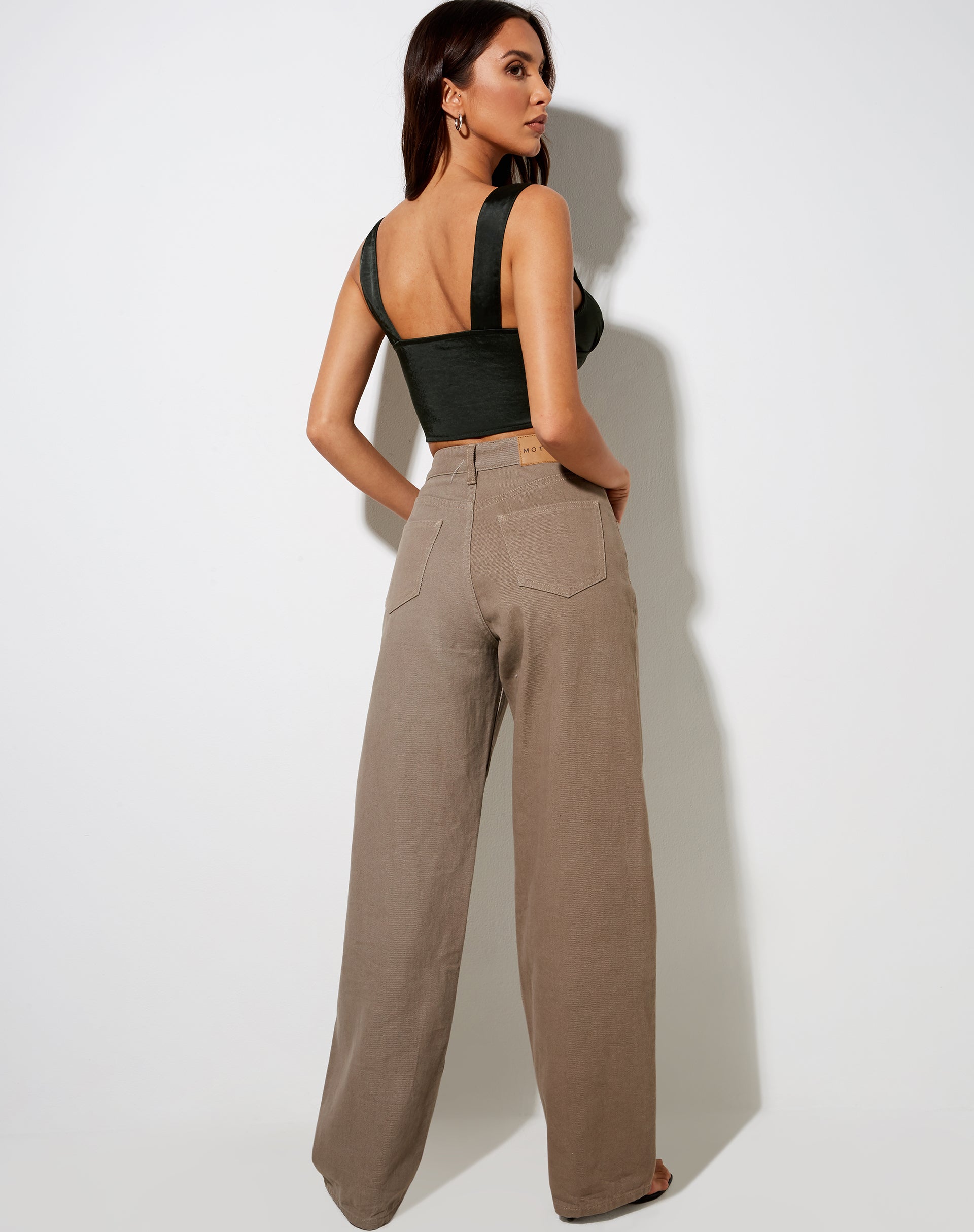 Immagine di Gladis Crop Top in raso Dark Khaki