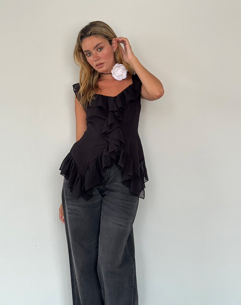 Immagine di Glaiza Ruffle Cami Top in nero