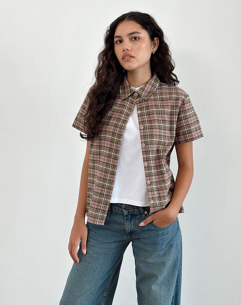 Immagine di Gosanri Camicia a maniche corte a quadri rosa e verde