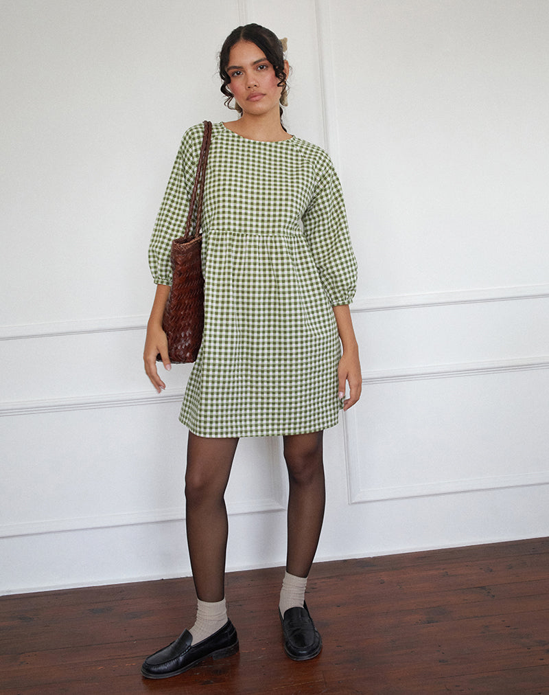 Immagine di Grace Mini Dress in Gingham Olive