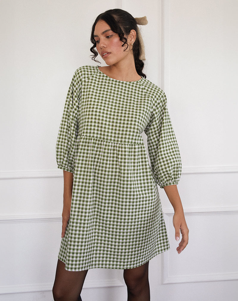 Mini abito Grace Smock in percalle d'oliva