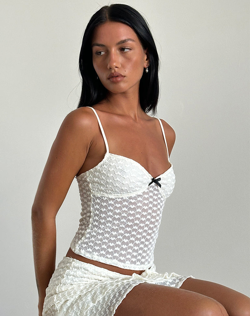 Top cami Grafika in pizzo cuore avorio