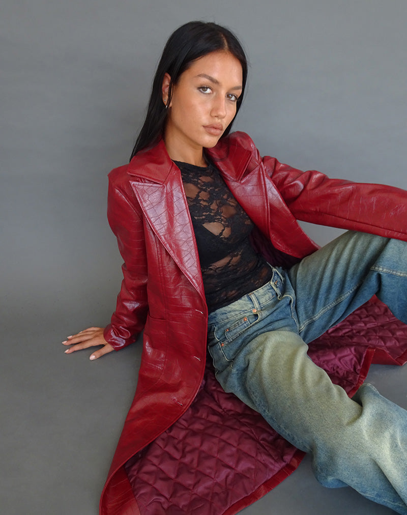 Immagine del cappotto Abigail in PU Croc opaco Borgogna