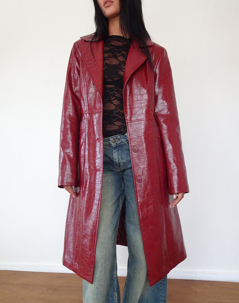 Immagine del cappotto Abigail in PU Croc opaco Borgogna