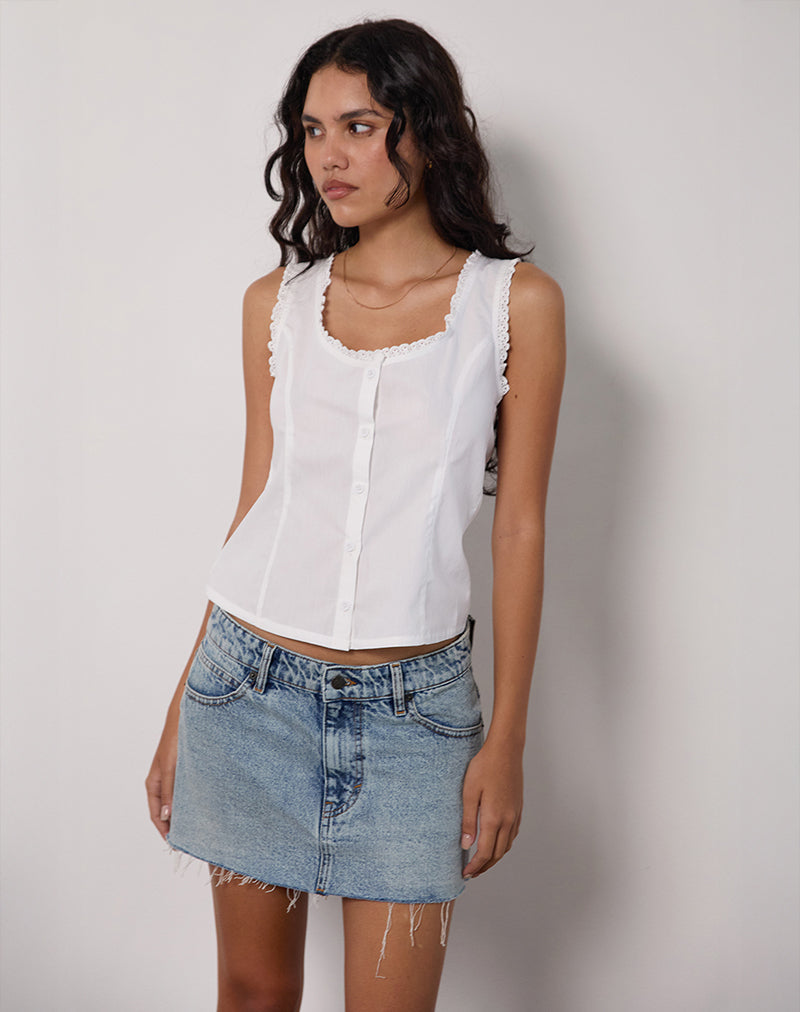 Top Gronita in popeline bianco con bordi broderie