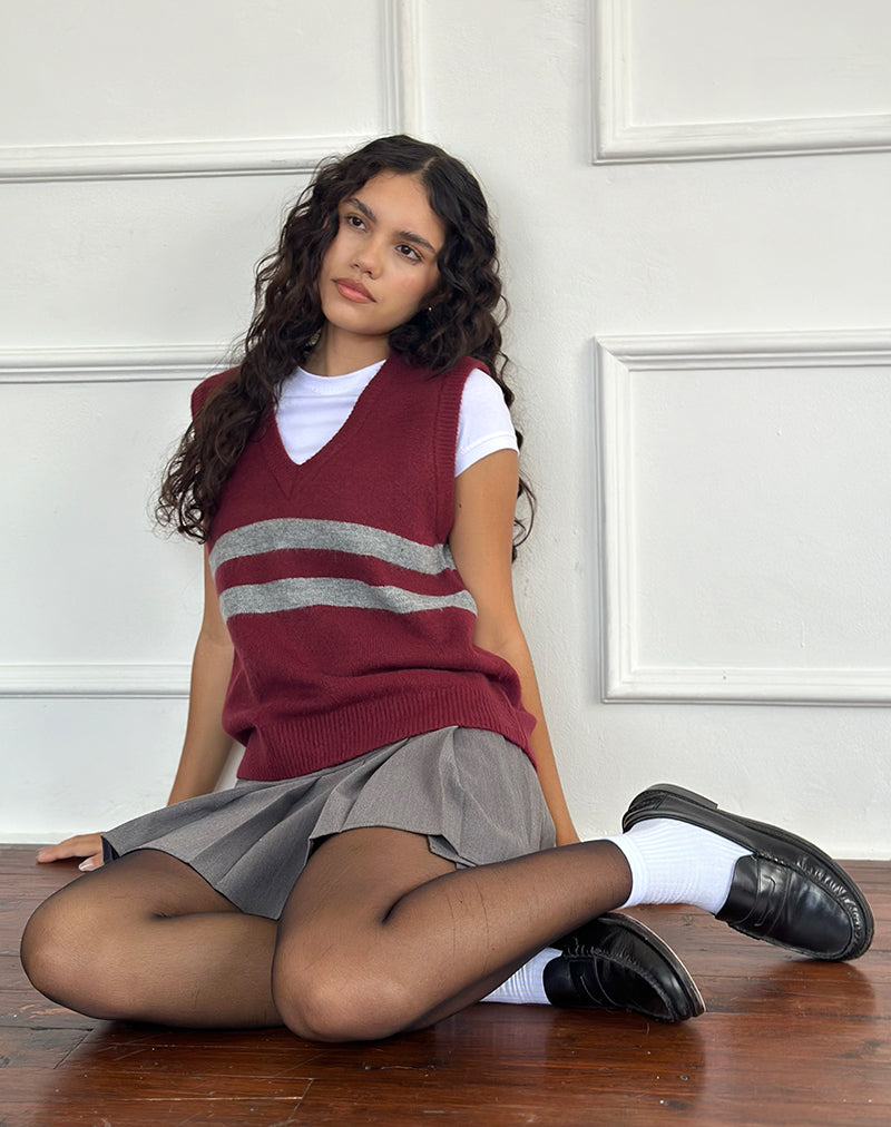 Gilet Guria in rosso marroncino con strisce grigie