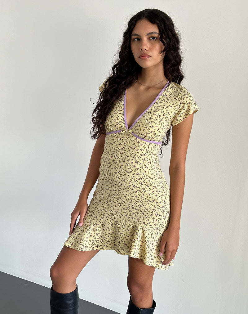 Gysele - Mini abito in giallo a fiori fluidi