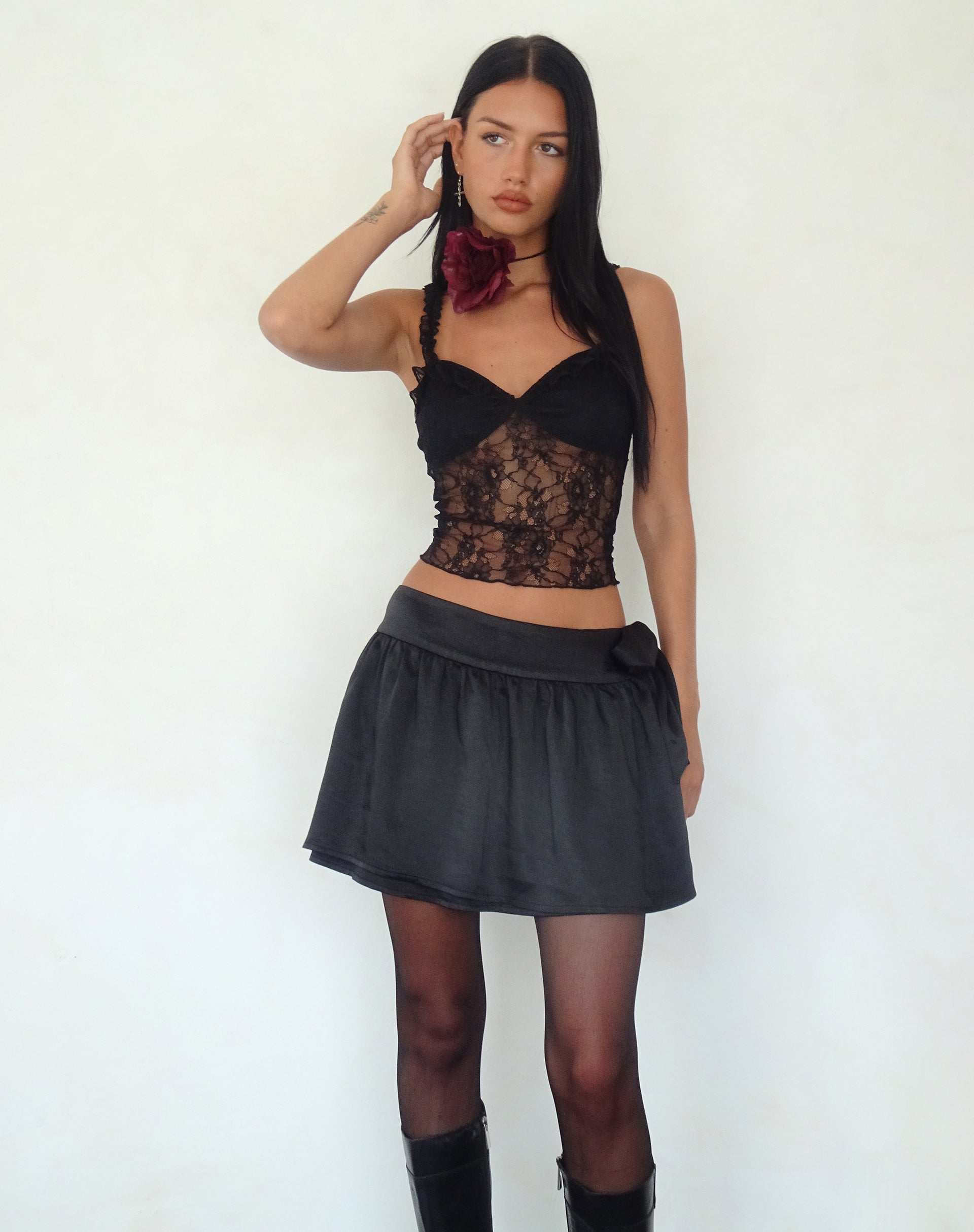 Immagine di Habema Wrap Mini Skirt in Satin Nero