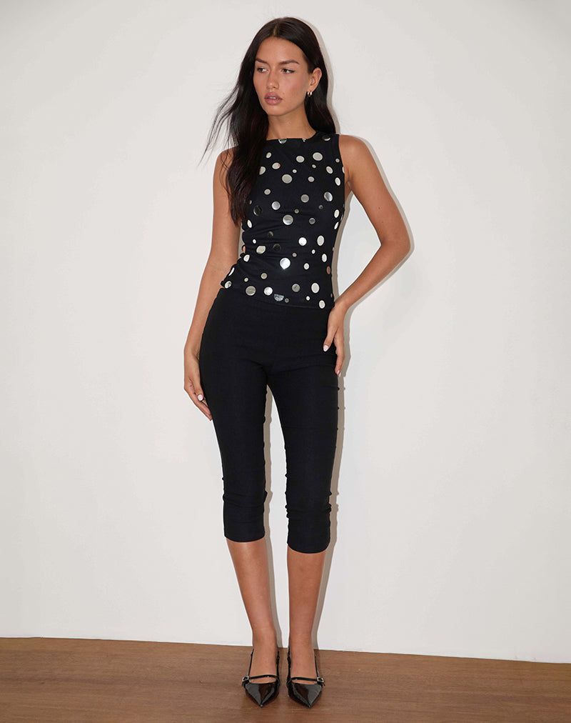Top Hala in nero con fiocco argento a pois