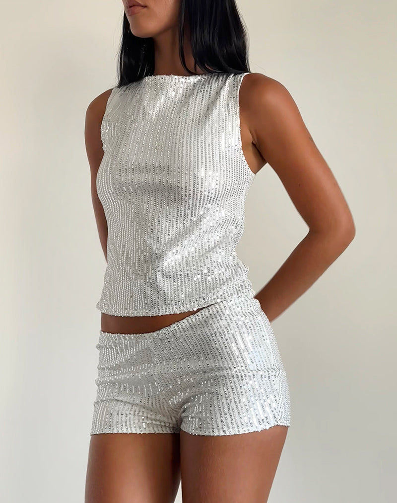 immagine di Hala Top in argento Chrome Drape Mini Sequin