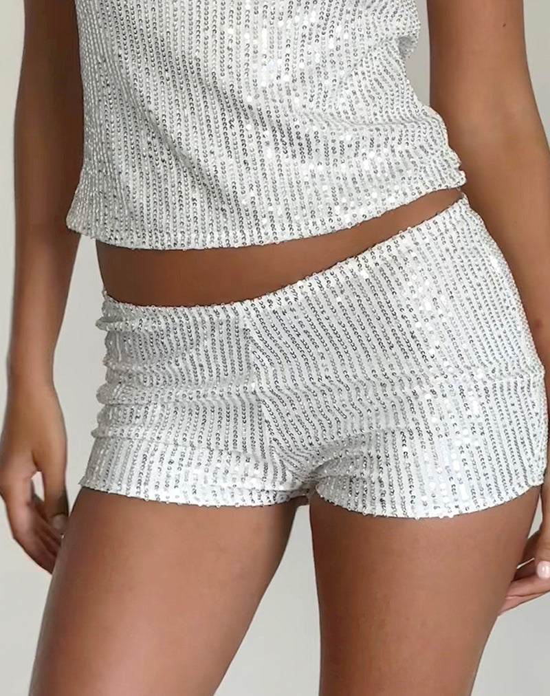 Pantaloncini Erna Micro in paillettes cromate argento