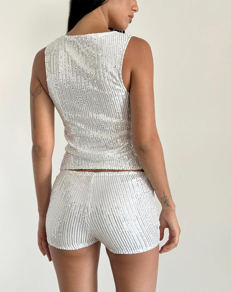 immagine di Hala Top in argento Chrome Drape Mini Sequin