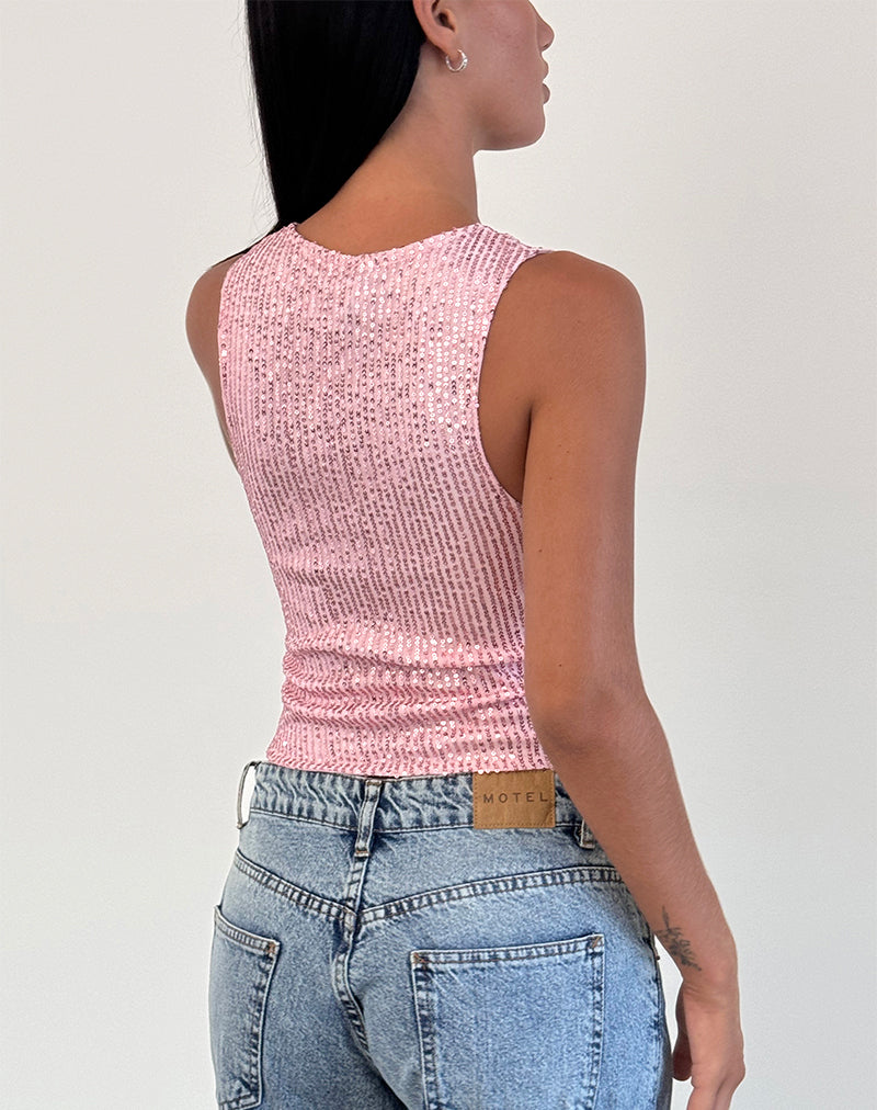 Immagine di Hala Gilet Top in Rosa Mini Sequin