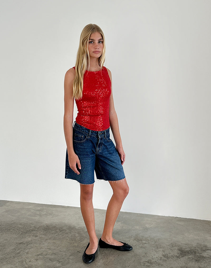 Immagine di Hala Gilet Top in drappeggio rosso Mini Sequin
