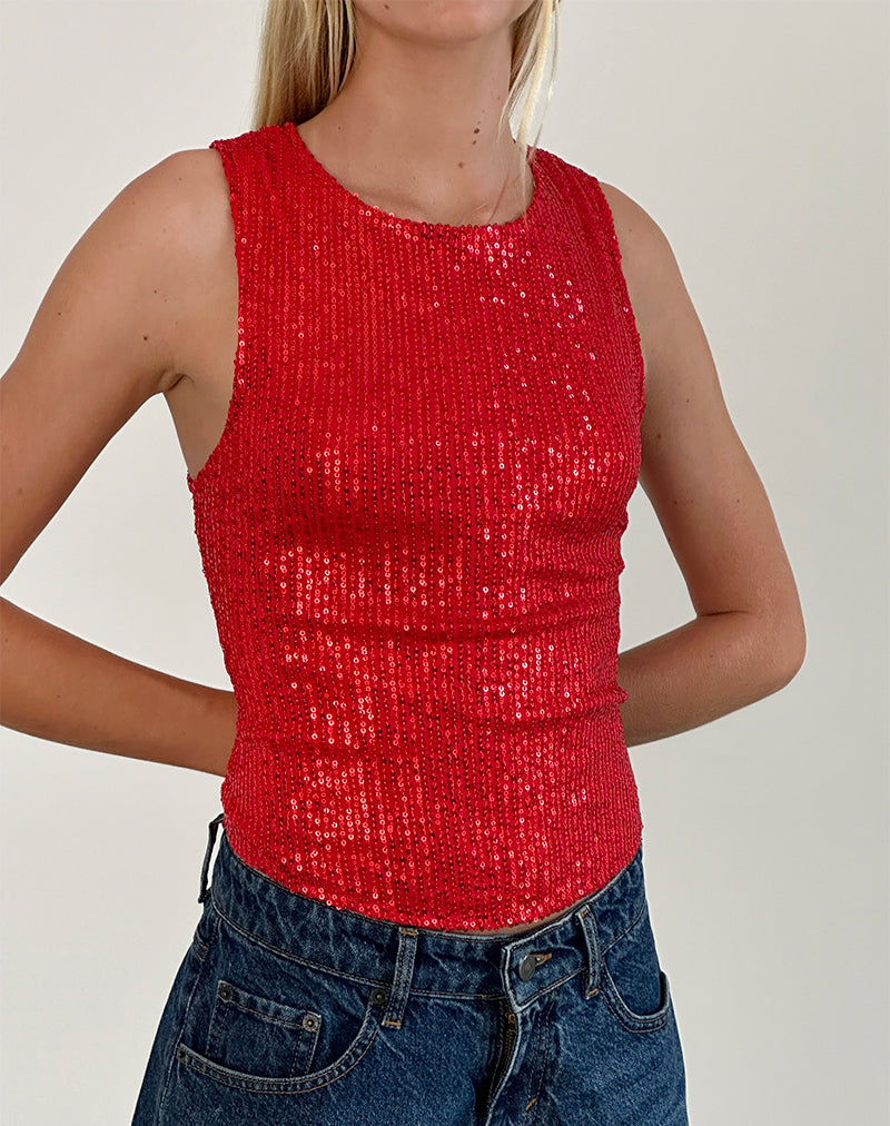 Immagine di Hala Gilet Top in drappeggio rosso Mini Sequin