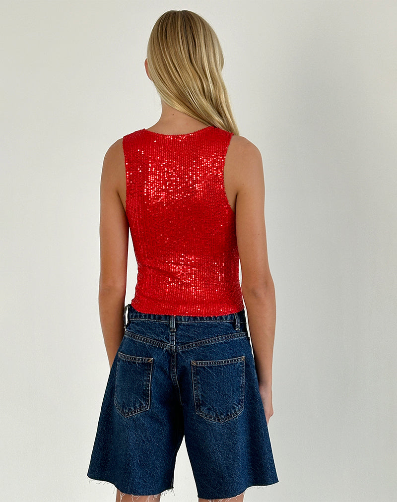 Immagine di Hala Gilet Top in drappeggio rosso Mini Sequin
