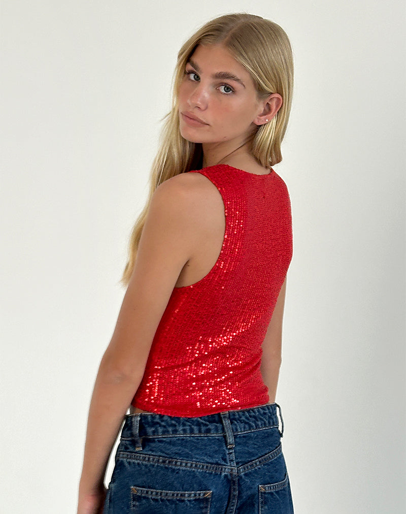 Immagine di Hala Gilet Top in drappeggio rosso Mini Sequin