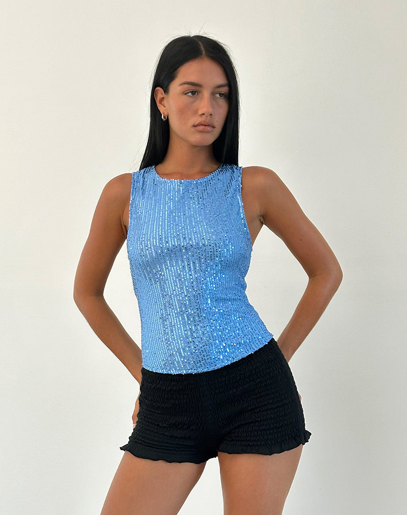 Top Hala in Drape Mini Sequin Azzurro