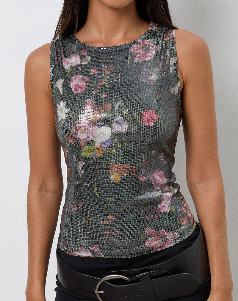 Immagine di Hala Gilet Top in Paillettes Vintage Flower