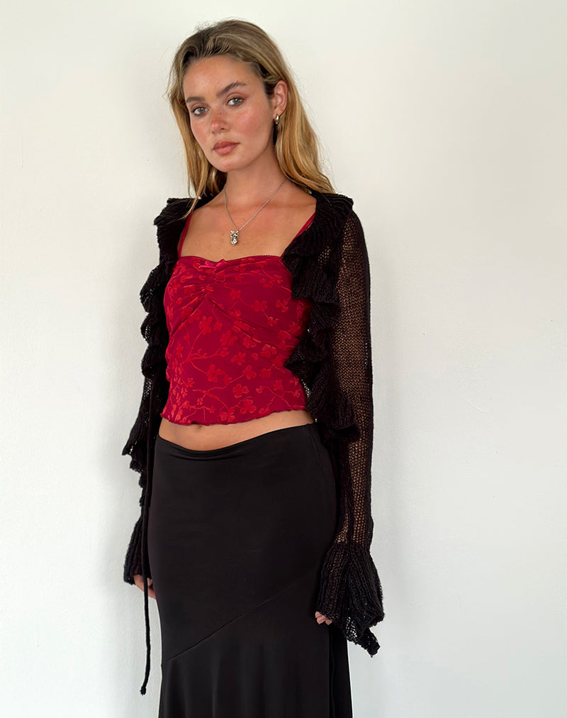 Hali Cami Top in Grunge Floral Flock Rosso