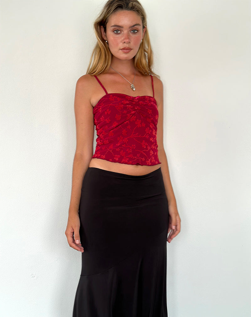 Immagine di Hali Cami Top in Grunge Floral Flock Rosso