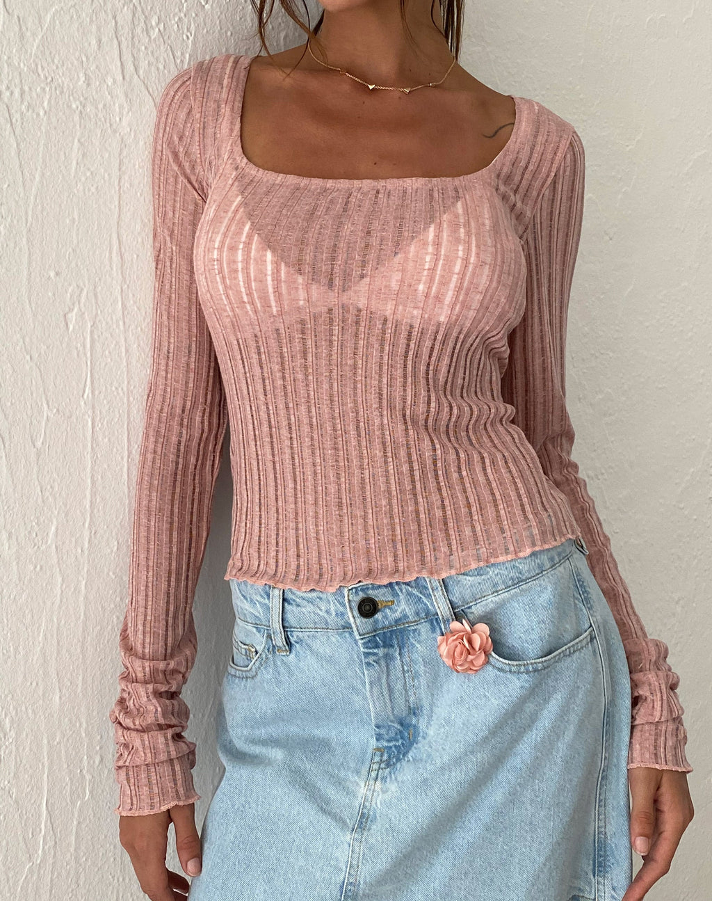 Halsey - Top in maglia a maniche extra-lunghe in rosa