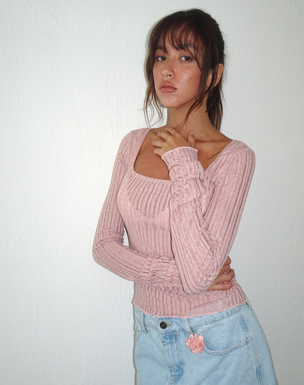 Halsey - Top in maglia a maniche extra-lunghe in rosa