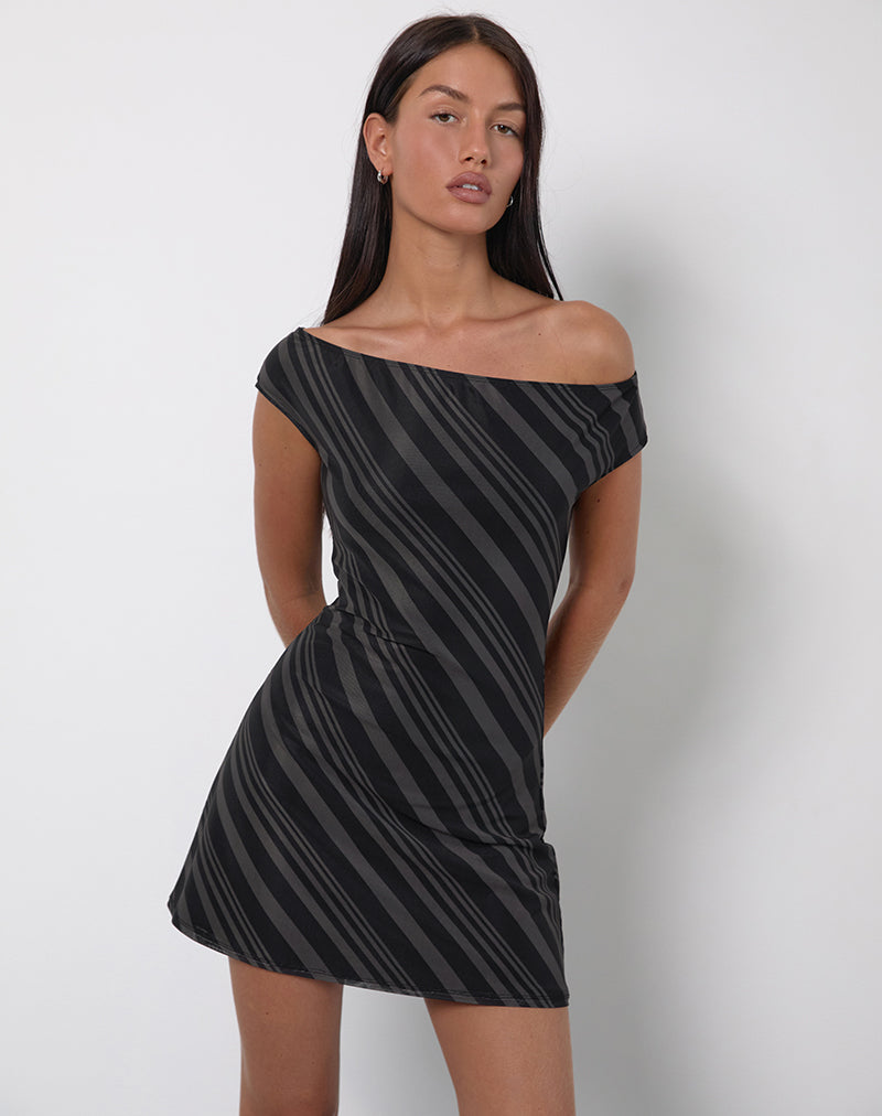Immagine di Hari Mini Abito a righe irregolari Grigio Nero