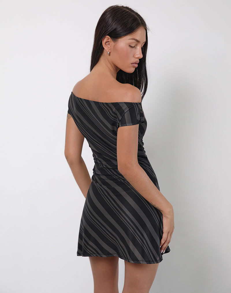 Immagine di Hari Mini Abito a righe irregolari Grigio Nero