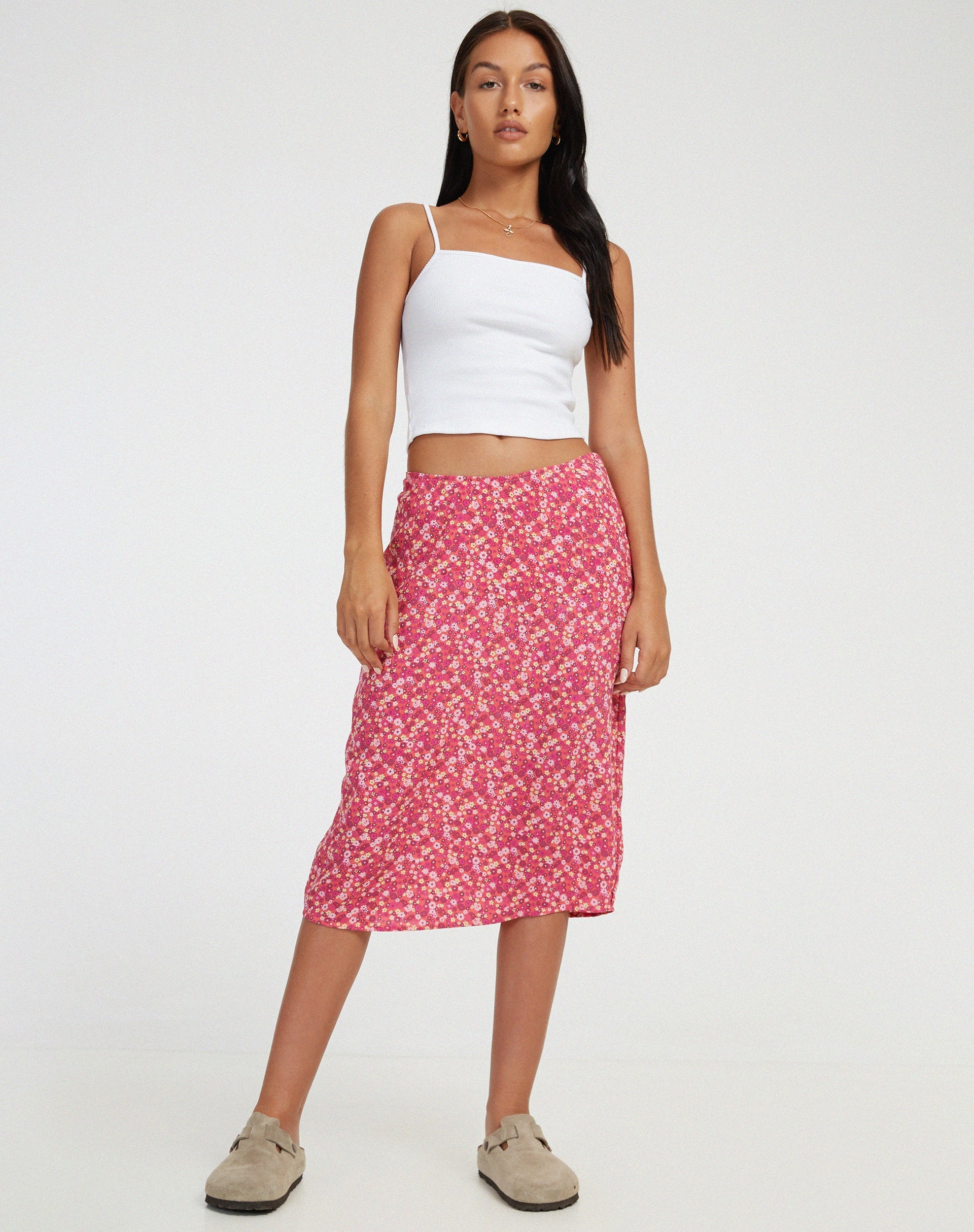 immagine di Harriet Midi Skirt in rosa floreale ditsy