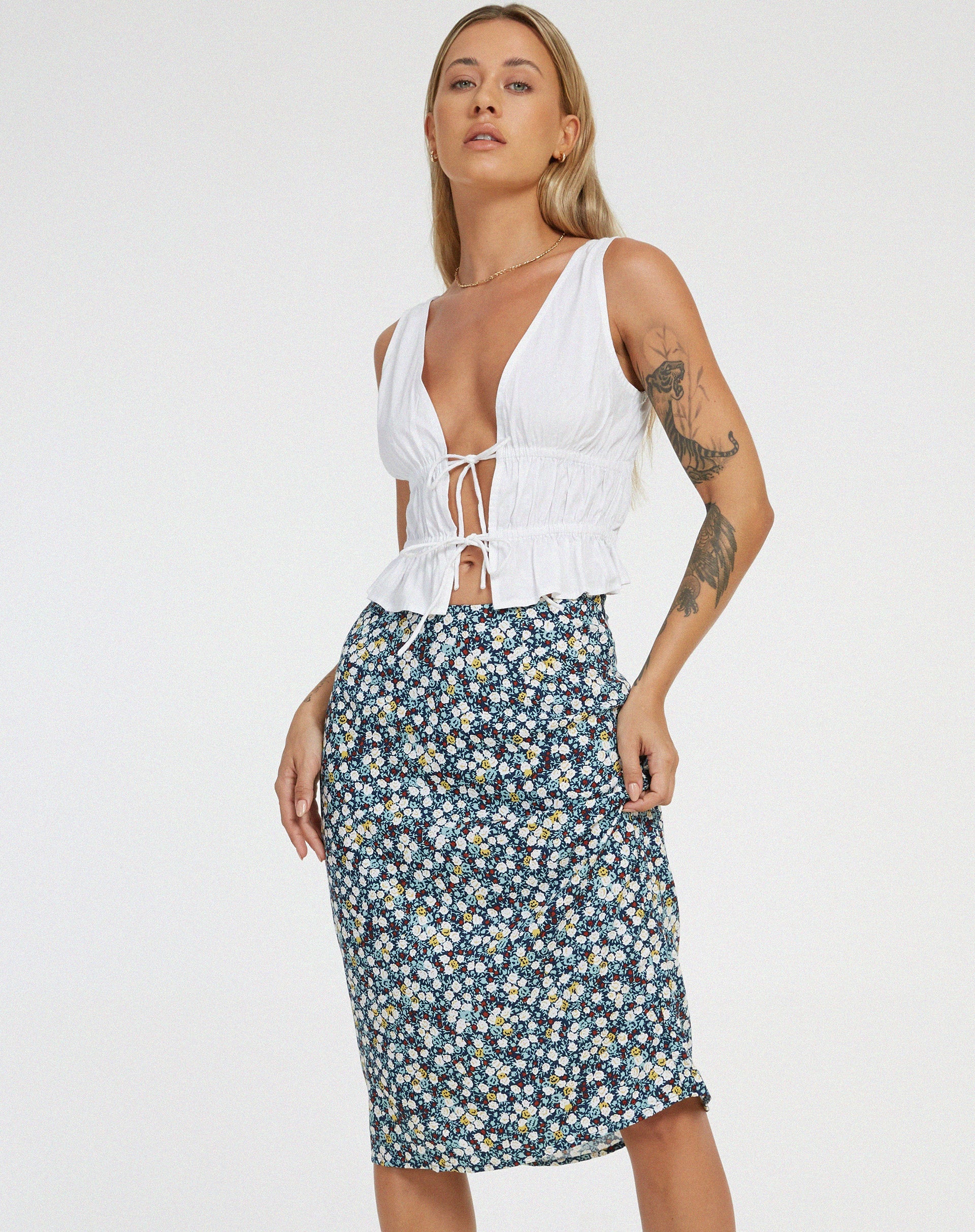 immagine di Harriet Midi Skirt in campo floreale Navy